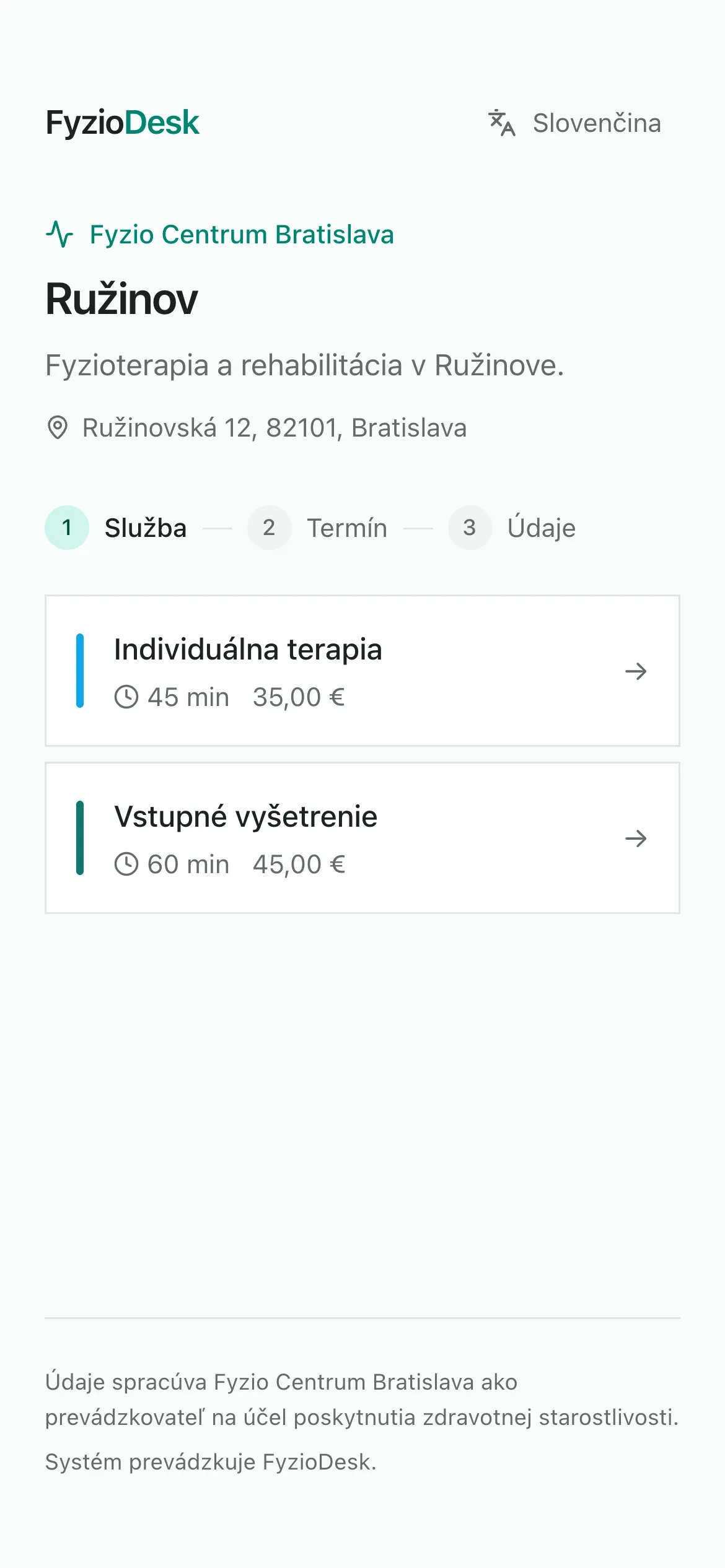 FyzioDesk on a phone