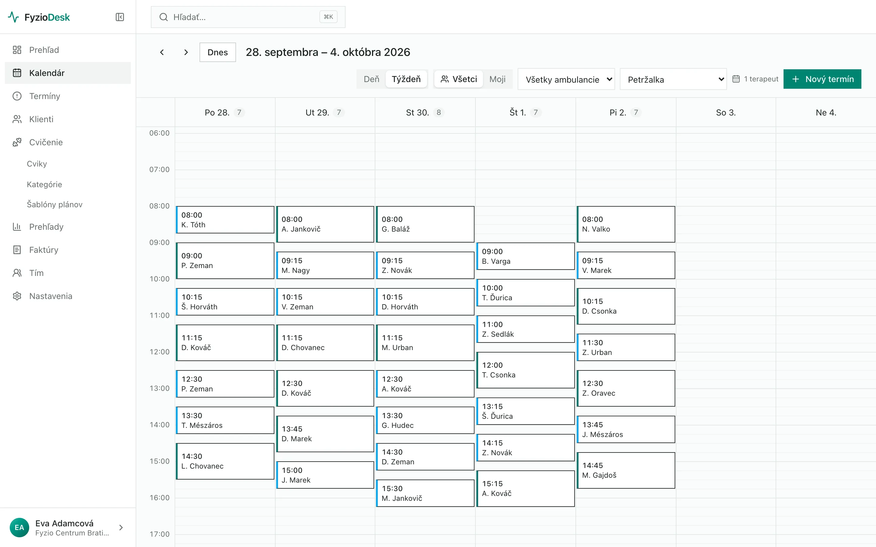 FyzioDesk: screenshot