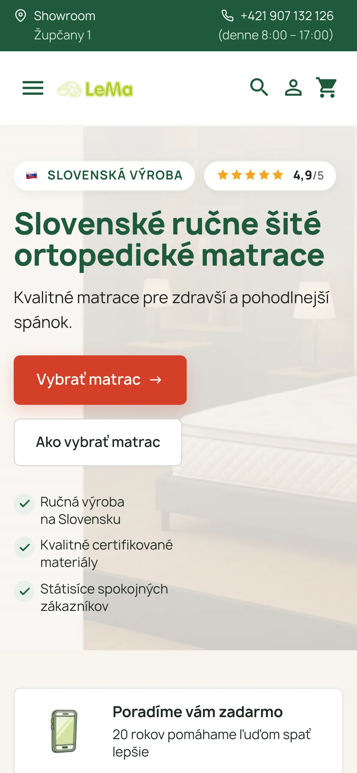 Matrace Lema on a phone: hand-sewn orthopedic mattresses, choose a mattress