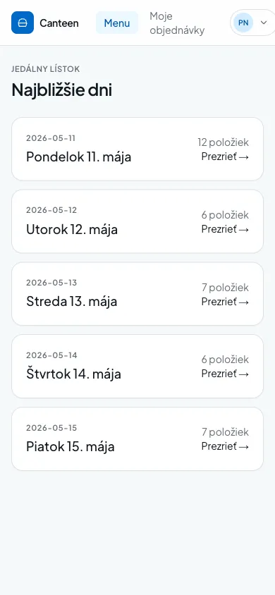 Nasledujúci týždeň s počtom jedál na každý deň